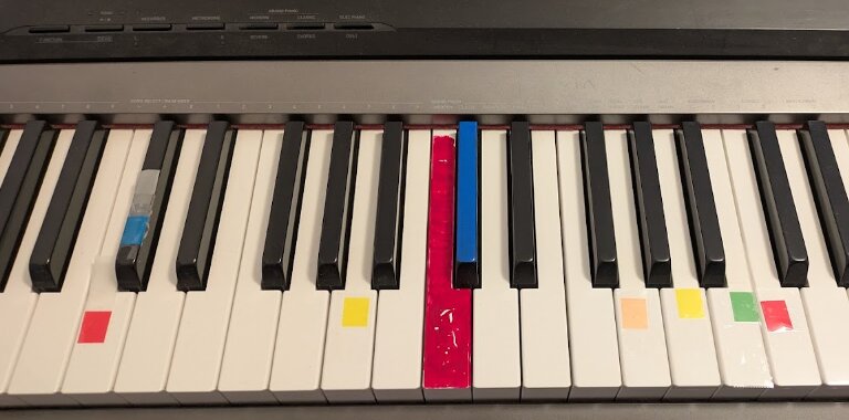 Image of some ways to test coloring the piano